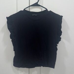 Bershka Black Ruffle Sleeve Crop Top
